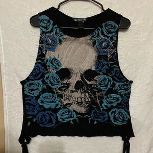 Black and Blue Skull Rose Women's Tank Top